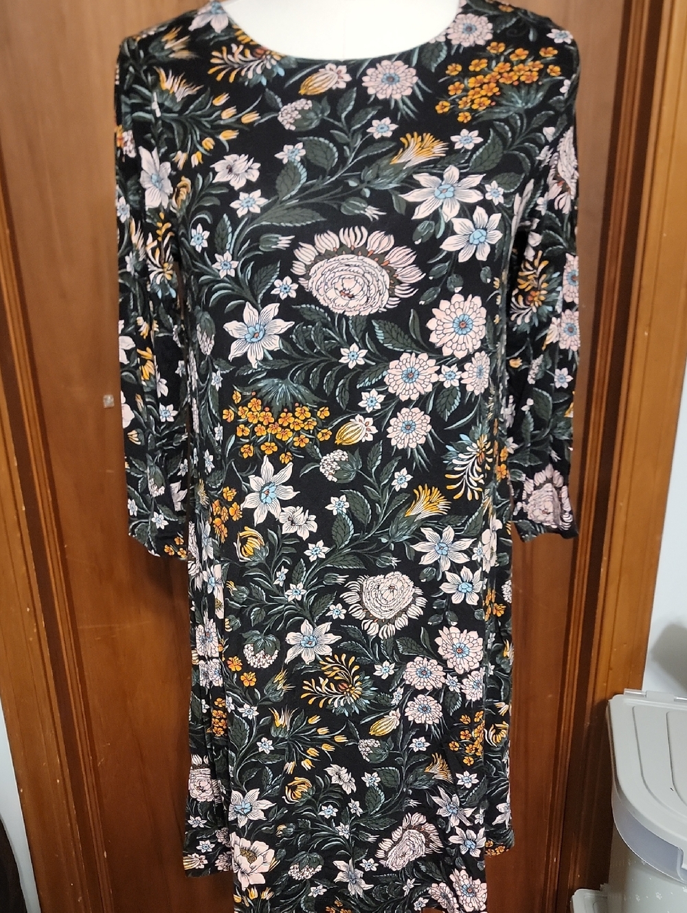 Floral Black Long Sleeve Women's Dress